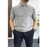 Erkek Açık Yaka Desenli Tişört Gri Edw238
