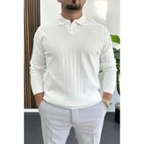 Erkek Açık Yaka Normal Kalıp Kazak Beyaz EDW412 - 2XL