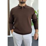 Erkek Açık Yaka Normal Kalıp Kazak Kahverengi EDW412 - 2XL