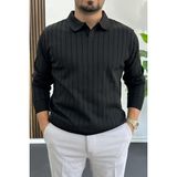 Erkek Açık Yaka Normal Kalıp Kazak Siyah EDW412 - 2XL