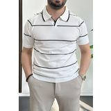 Erkek Açık Yaka Yan Çizgili Tişört Beyaz Edw259