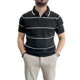 Erkek Açık Yaka Yan Çizgili Tişört Siyah Edw259