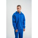 Erkek Açık Yakalı Oversize 3 İplik Pamuklu Sweatshirt - Mavii