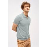 Erkek Açık Yeşil Slim Fit Dar Kalıp Polo Yaka Düz Kısa Kollu Triko Tişört