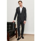 Erkek Antrasit Slim Fit Dar Kesim Mono Yaka Kareli Yünlü Takım Elbise