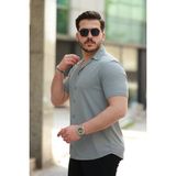 Erkek Apaç Yaka Örme Kumaş Kısa Kollu Gömlek - Füme