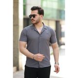 Erkek Apaj Yaka Kısa Kollu Gömlek - Antrasit - XL