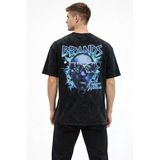 Erkek Asit Yıkamalı Oversize Tişört Bisiklet Yaka Kısa Kol T-Shirt - Siyah