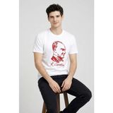 Erkek Atatürk Baskılı Tişört Kısa Kollu Bisiklet Yaka T-Shirt - Beyaz - XL