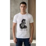 Erkek Atatürk Baskılı Tişört Kısa Kollu Bisiklet Yaka T-Shirt - Beyaz