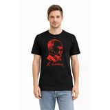 Erkek Atatürk Baskılı Tişört Kısa Kollu Bisiklet Yaka T-Shirt - Siyah