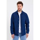 Erkek Austin Dark Blue Slim Fit Jean Gömlek%100 Pamuk - Dark Blue DARK BLUE
