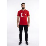 Erkek Ay Yıldızlı Türk Bayraklı Kısa Kol Tişört Kırmızı