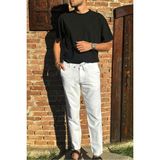 Erkek, Ayarlanabilir bel, Regular-Fit, Old Money Culture, Pamuklu, keten görünümlü pantolon 166-1 - Beyaz - 34