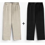 Erkek Baggy Fit 2'li Kumaş Pantolon Siyah Bej
