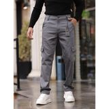Erkek Baggy Fit Casual Jean Non-Denim Kargo Cepli Pantolon - 32 - Gri