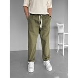 Erkek Baggy Fit Keten Pantolon Haki Yeşil
