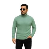 Erkek Balıkcı Yaka Bağazlı Triko Kazak Pamuklu Kalın Fitilli Dokuma, Regular Fit Uzun Kollu Kışlık Model - Mint Yeşili - XL