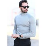 Erkek Balıkçı Yaka Örgü Kazak Gri %100 Mikro Flament Triko - 1012 - XL