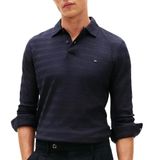 Erkek Balıksırtı Jakarlı Saf Pamuklu Uzun Kollu Lacivert Polo Yaka T-Shirt MW0MW40292-DW5