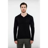 Erkek Basic Fitted Polo Yaka Uzun Kollu İnce Triko Kazak Casual Tarzı Tamamlayan Şıklık Kaliteli -Siyah-M