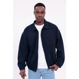 Erkek Basic Gabardin Kumaş Fermuarlı Oversize Mevsimlik Polo Yaka Ceket