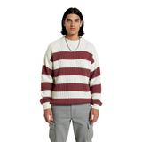 Erkek Basic Koleksiyon Uzun Kollu Rahat Çizgili Bisiklet Yaka Akrilik Oversize Triko Kazak -Gül Kurusu-S