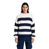 Erkek Basic Koleksiyon Uzun Kollu Rahat Çizgili Bisiklet Yaka Akrilik Oversize Triko Kazak -Indigo-M