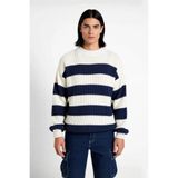 Erkek Basic Koleksiyon Uzun Kollu Rahat Çizgili Bisiklet Yaka Akrilik Oversize Triko Kazak -Indigo-XL