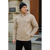 Erkek Basic Oversize Esnek Kapşonlu Krem Ceket - 2XL