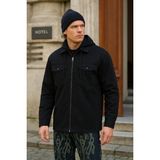 Erkek Basic Oversize Esnek Kapşonlu Siyah Ceket - 2XL