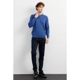 Erkek Basic Polo Yaka Ince Triko Kazak Indigo - İndigo