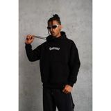 Erkek Baskılı Kapüşonlu 3 Iplik Pamuklu Hoodie Sweatshirt - Siyah - 2XL