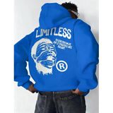 Erkek Baskılı Kapüşonlu Cepli Hoodie 3 İplik Pamuklu Sweatshirt - Saks Mavisi