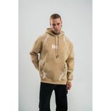 Erkek Baskılı Kapüşonlu Oversize 3 İplik Pamuklu Sweatshirt Hoodie - Bej