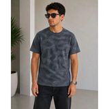 Erkek Batik Desenli Tişört Bisiklet Yaka Kısa Kol Regular Fit T-Shirt - Füme - 2XL