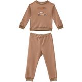 Erkek Bebek Araba Baskılı Eşofman Takımı - Bej - 6 - 9 Ay