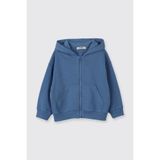 Erkek Bebek Arka Bedeni Yazı Detaylı Fermuarlı Mavi Sweatshirt 0-6 Ay (56-62 cm)