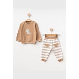 Erkek Bebek At Nakışlı Sweatshirt Pantolon 2 'li Alt Üst Bebek Takımı 3 Ay - 36 Ay - 9 - 12 Ay - Kahve