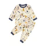 Erkek Bebek Bej Laci Biyeli Hayvanlı Desenli Pijama Takımı