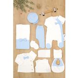 Erkek Bebek Beyaz Mavi Natıral Pamuk Kumaş Lüks 10 Lu Hastane Çıkışı Set STL6788