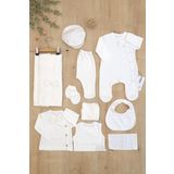 Erkek Bebek Beyaz Natıral Pamuk Kumaş Lüks 10 Lu Hastane Çıkışı Set STL6787