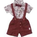 Erkek Bebek Bordo Yaprak Desenli Papyonlu Gömlekli Salopet Takım - 6 - 9 Ay - Renkli
