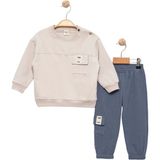 Erkek Bebek Cepli Mavi Eşofman ve Taş Sweatshirt Takım - Bebek Giyim - 6 - 12 Ay