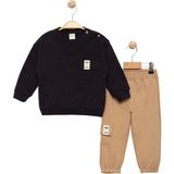 Erkek Bebek Cepli Siyah Sweatshirt ve Bej Eşofman Takımı - Bebek Giyim - 24 - 36 Ay