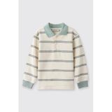Erkek Bebek Çizgili Yakalı Ekru Sweatshirt 0-6 Ay (56-62 cm)