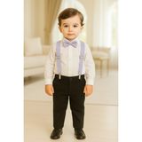 Erkek Bebek / Çocuk Papyon ve Pantolon Askısı Seti 0-6 Yaş Erkek Çocuk Şık Kombin ( 14 Renk ) - 1 - 6 Yaş - Lila