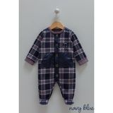 Erkek Bebek Ekose Desenli Patikli Tulum %100 Pamuk (1-12 Ay) Sonbahar / Kış - Lacivert - 6 - 9 Ay
