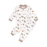 Erkek Bebek Ekru Otobüslü Hayvanlı Çıtçıtlı Pijama Takımı