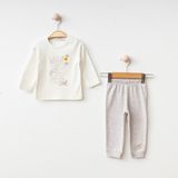 Erkek Bebek Giyim Sevimli Hayvan Figürlü Uzun Kollu Alt-Üst 2'li Pijama Takımı %100 Pamuk - 9 - 12 Ay - Bej